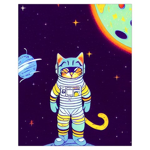 Cat Astronaut Space Retro Universe Drawstring Pouch (XL) from ArtsNow.com Back