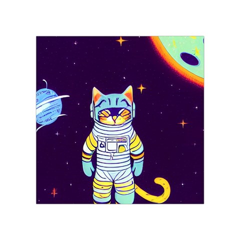 Cat Astronaut Space Retro Universe Square Tapestry (Small) from ArtsNow.com Front
