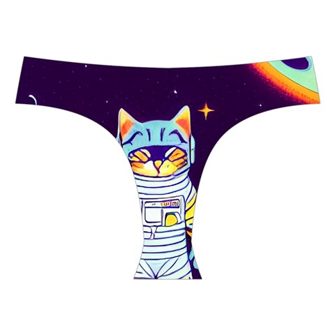 Cat Astronaut Space Retro Universe Cross Back Hipster Bikini Set from ArtsNow.com Front Under