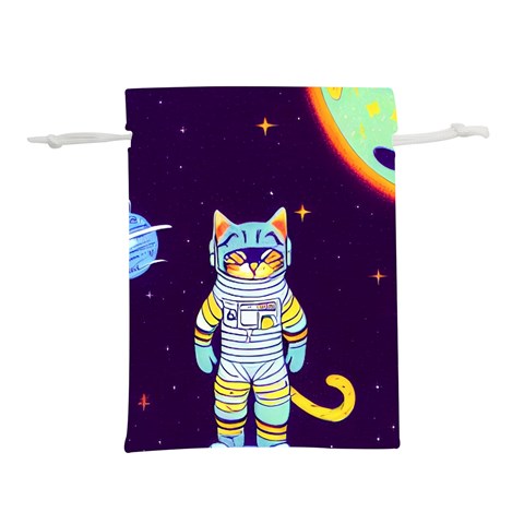 Cat Astronaut Space Retro Universe Lightweight Drawstring Pouch (M) from ArtsNow.com Front