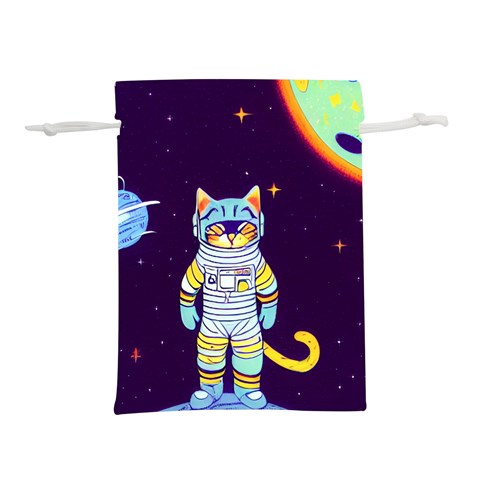 Cat Astronaut Space Retro Universe Lightweight Drawstring Pouch (L) from ArtsNow.com Front
