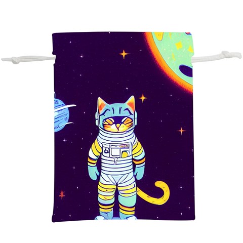 Cat Astronaut Space Retro Universe Lightweight Drawstring Pouch (XL) from ArtsNow.com Front