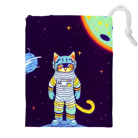 Cat Astronaut Space Retro Universe Drawstring Pouch (4XL) from ArtsNow.com Front