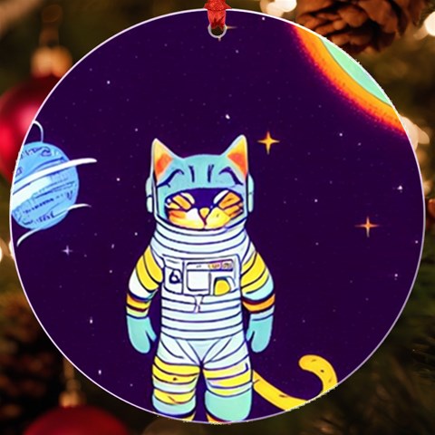 Cat Astronaut Space Retro Universe UV Print Acrylic Ornament Round from ArtsNow.com Front
