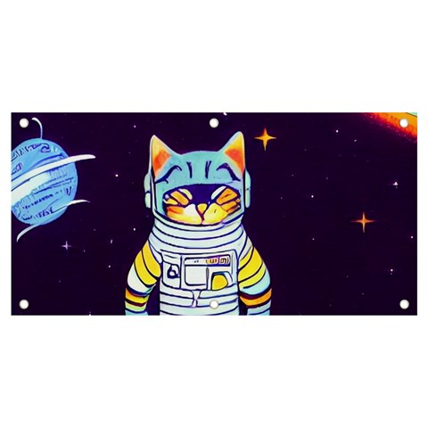 Cat Astronaut Space Retro Universe Banner and Sign 4  x 2  from ArtsNow.com Front