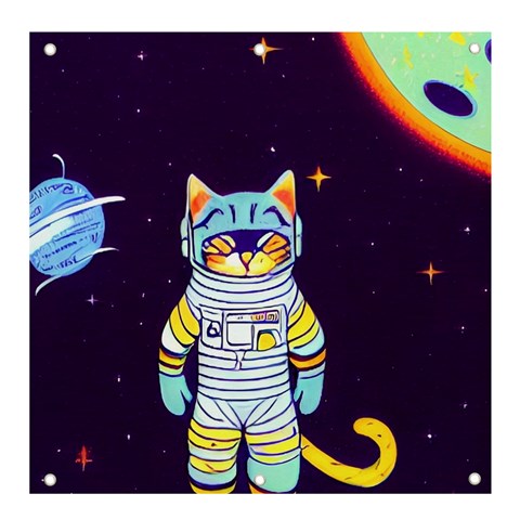 Cat Astronaut Space Retro Universe Banner and Sign 4  x 4  from ArtsNow.com Front