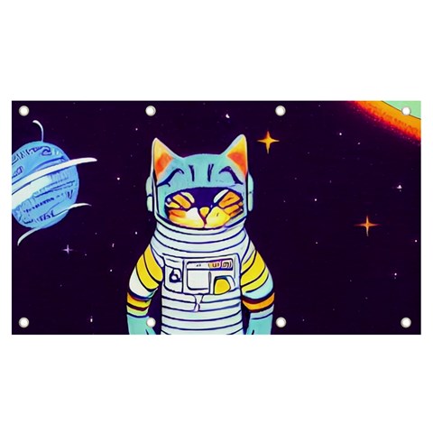 Cat Astronaut Space Retro Universe Banner and Sign 7  x 4  from ArtsNow.com Front