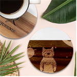 Cat Astronaut Space Retro Universe Marble Wood Coaster (Round)