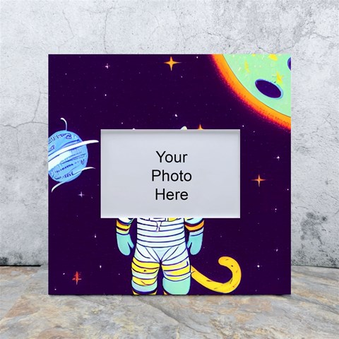 Cat Astronaut Space Retro Universe White Box Photo Frame 4  x 6  from ArtsNow.com Front