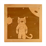 Cat Astronaut Space Retro Universe Wood Photo Frame Cube