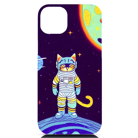 Cat Astronaut Space Retro Universe iPhone 14 Plus Black UV Print Case from ArtsNow.com Front