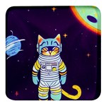 Cat Astronaut Space Retro Universe Square Glass Fridge Magnet (4 pack)