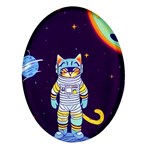 Cat Astronaut Space Retro Universe Oval Glass Fridge Magnet (4 pack)
