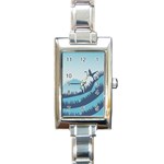 Swan Flying Bird Wings Waves Grass Rectangle Italian Charm Watch