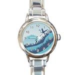 Swan Flying Bird Wings Waves Grass Round Italian Charm Watch