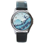 Swan Flying Bird Wings Waves Grass Round Metal Watch