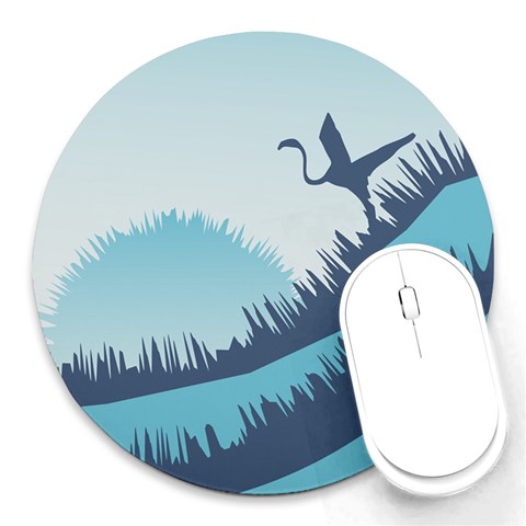 Swan Flying Bird Wings Waves Grass Round Mousepad from ArtsNow.com Front