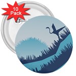 Swan Flying Bird Wings Waves Grass 3  Buttons (10 pack) 