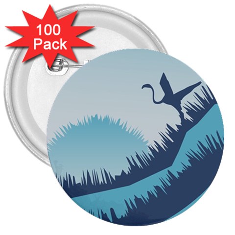 Swan Flying Bird Wings Waves Grass 3  Buttons (100 pack)  from ArtsNow.com Front
