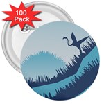 Swan Flying Bird Wings Waves Grass 3  Buttons (100 pack) 