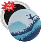 Swan Flying Bird Wings Waves Grass 3  Magnets (100 pack)