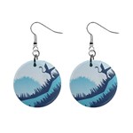 Swan Flying Bird Wings Waves Grass Mini Button Earrings