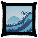 Swan Flying Bird Wings Waves Grass Throw Pillow Case (Black)