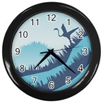 Swan Flying Bird Wings Waves Grass Wall Clock (Black)