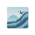 Swan Flying Bird Wings Waves Grass Square Magnet