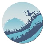 Swan Flying Bird Wings Waves Grass Magnet 5  (Round)