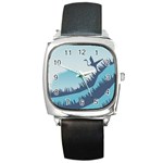 Swan Flying Bird Wings Waves Grass Square Metal Watch