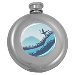 Swan Flying Bird Wings Waves Grass Round Hip Flask (5 oz)