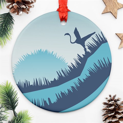Swan Flying Bird Wings Waves Grass Round Ornament (Two Sides) from ArtsNow.com Front
