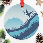 Swan Flying Bird Wings Waves Grass Round Ornament (Two Sides)