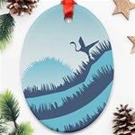 Swan Flying Bird Wings Waves Grass Oval Ornament (Two Sides)