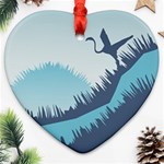 Swan Flying Bird Wings Waves Grass Heart Ornament (Two Sides)