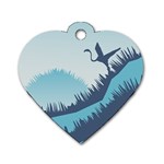 Swan Flying Bird Wings Waves Grass Dog Tag Heart (One Side)