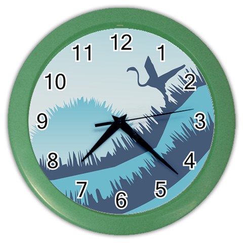 Swan Flying Bird Wings Waves Grass Color Wall Clock from ArtsNow.com Front