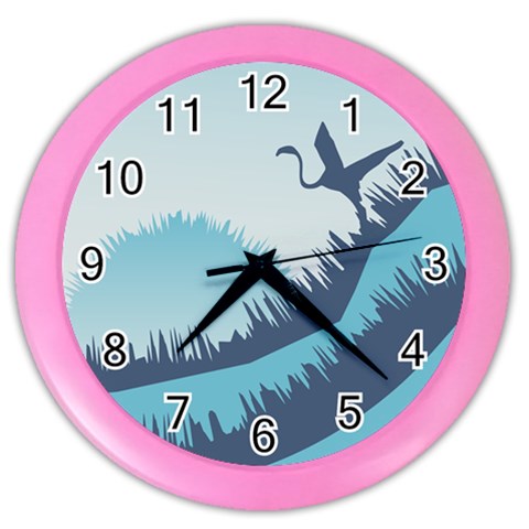 Swan Flying Bird Wings Waves Grass Color Wall Clock from ArtsNow.com Front