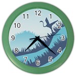 Swan Flying Bird Wings Waves Grass Color Wall Clock