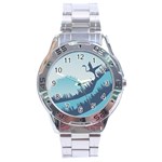 Swan Flying Bird Wings Waves Grass Stainless Steel Analogue Watch