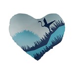 Swan Flying Bird Wings Waves Grass Standard 16  Premium Heart Shape Cushions