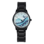 Swan Flying Bird Wings Waves Grass Stainless Steel Round Watch