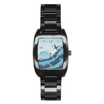 Swan Flying Bird Wings Waves Grass Stainless Steel Barrel Watch