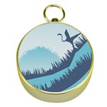 Swan Flying Bird Wings Waves Grass Gold Compasses