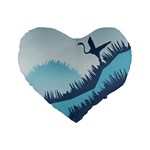 Swan Flying Bird Wings Waves Grass Standard 16  Premium Flano Heart Shape Cushions