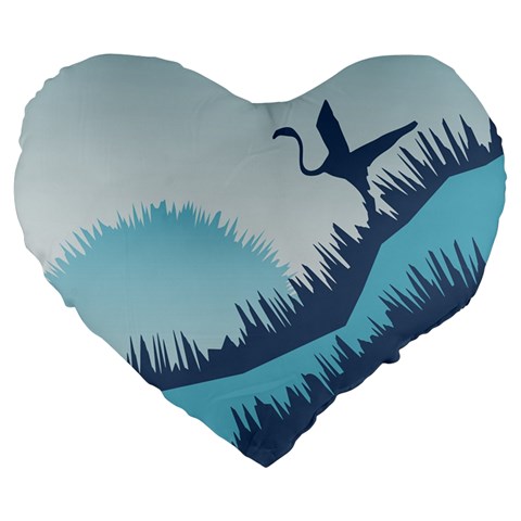 Swan Flying Bird Wings Waves Grass Large 19  Premium Flano Heart Shape Cushions from ArtsNow.com Front