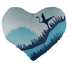 Swan Flying Bird Wings Waves Grass Large 19  Premium Flano Heart Shape Cushions from ArtsNow.com Back