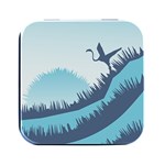 Swan Flying Bird Wings Waves Grass Square Metal Box (Black)