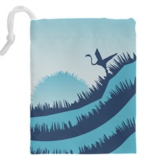 Swan Flying Bird Wings Waves Grass Drawstring Pouch (4XL) from ArtsNow.com Back